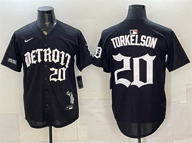Men's Detroit Tigers 20 Spencer Torkelson 2026 Black 'Motor Gothic Edition' Vapor Premier Limited Stitched Baseball Jersey Men's Detroit Tigers 20 Spencer Torkelson 2026 Black 'Motor Gothic Edition' Vapor Premier Limited Stitched Baseball Jersey