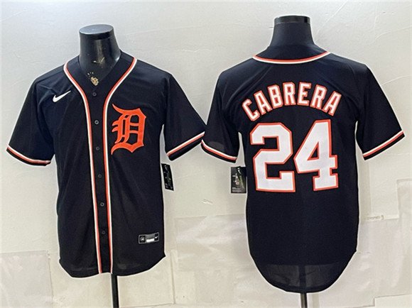 Men's Detroit Tigers 24 Miguel Cabrera Black 2026 Fashion Replica Black Out Stitched Baseball Jersey
