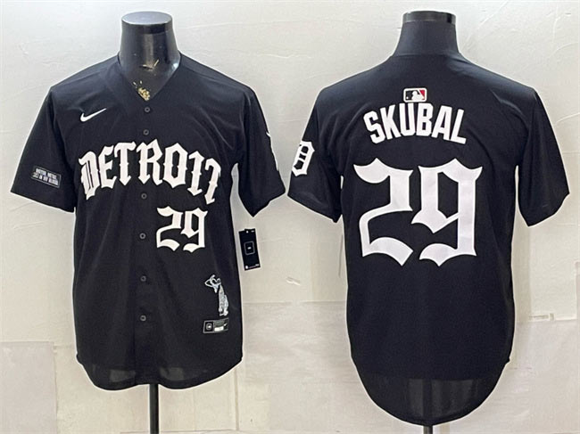 Men's Detroit Tigers 29 Tarik Skubal 2026 Black 'Motor Gothic Edition' Vapor Premier Limited Stitched Baseball Jersey Men's Detroit Tigers 29 Tarik Skubal 2026 Black 'Motor Gothic Edition' Vapor Premier Limited Stitched Baseball Jersey