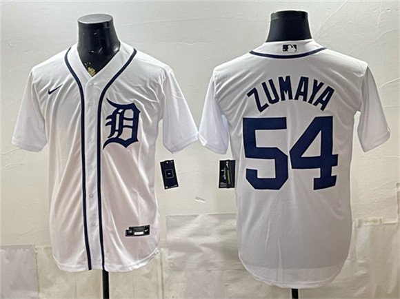 Men's Detroit Tigers 54 Joel Zumaya White Cool Base Stitched Baseball Jersey