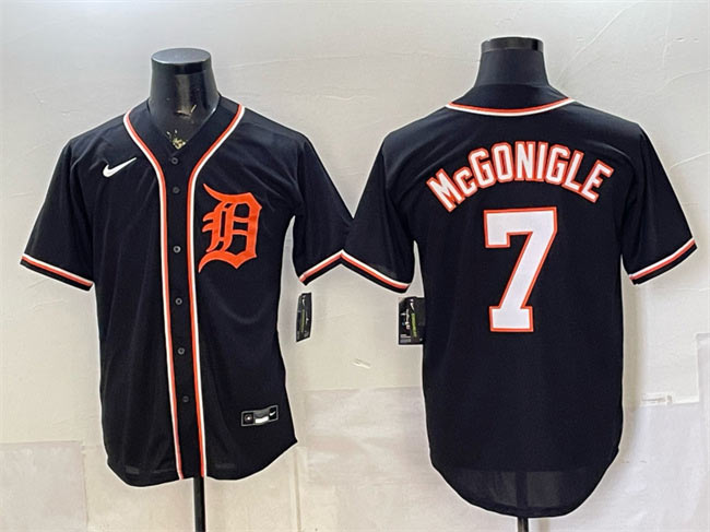 Men's Detroit Tigers 7 Kevin McGonigle 2026 Fashion Replica Black Out Stitched Baseball Jersey