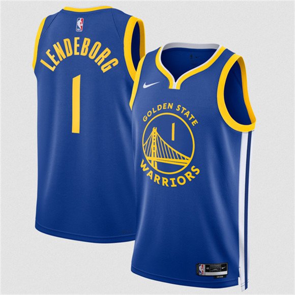 Men's Golden State Warriors 1 Yaxel Lendeborg Blue 2026 Draft Icon Edition Stitched Basketball Jersey