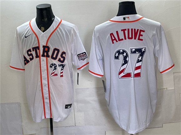 Men's Houston Astros 27 Jose Altuve White USA 250 Fourth of July Home Stitched Baseball Jersey