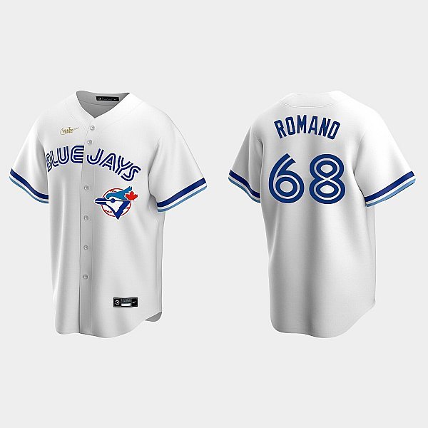 Men's Jordan Romano Blue Jays 68 Jordan Romano White Cooperstown Collection Jersey
