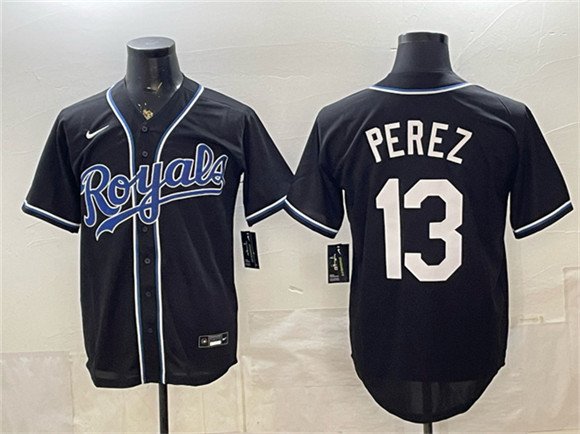 Men's Kansas City Royals 13 Salvador Perez Black 2026 Fashion Replica Black Out Stitched Baseball Jersey