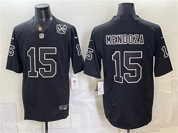Men's Las Vegas Raiders 15 Fernando Mendoza Black F U S E 65th Anniversary Patch Vapor Untouchable Limited Football Stitched Jersey Men's Las Vegas Raiders 15 Fernando Mendoza Black F U S E 65th Anniversary Patch Vapor Untouchable Limited Football Stitched Jersey
