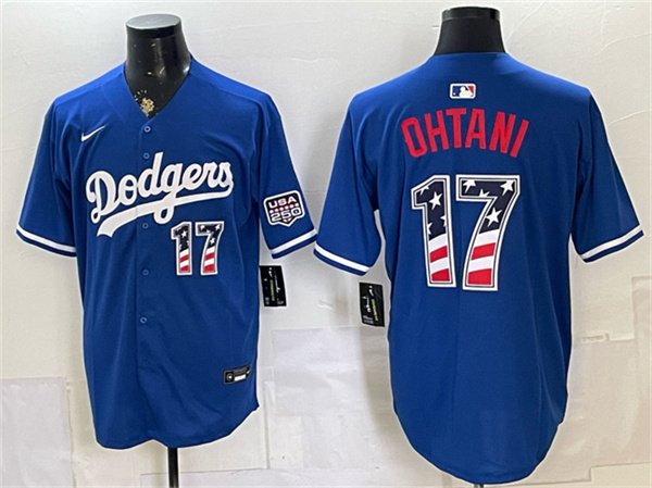Men's Los Angeles Dodgers 17 Shohei Ohtani Royal 250 Fourth of July Stitched Baseball Jersey