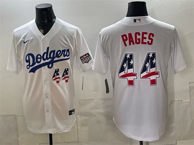 Men's Los Angeles Dodgers 44 Andy Pages White USA 250 Fourth of July Home Stitched Baseball Jersey