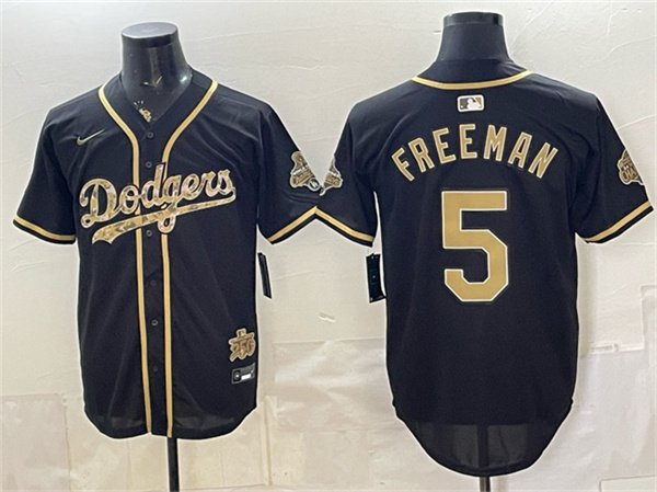 Men's Los Angeles Dodgers 5 Freddie Freeman Black Military Appreciation Game Day Stitched Baseball Jersey