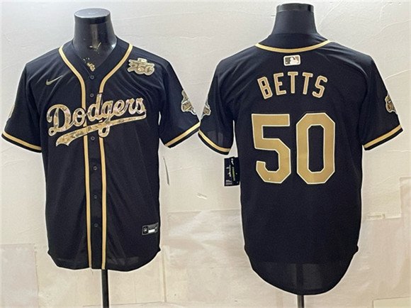 Men's Los Angeles Dodgers 50 Mookie Betts Black Military Appreciation Game Day Stitched Baseball Jersey