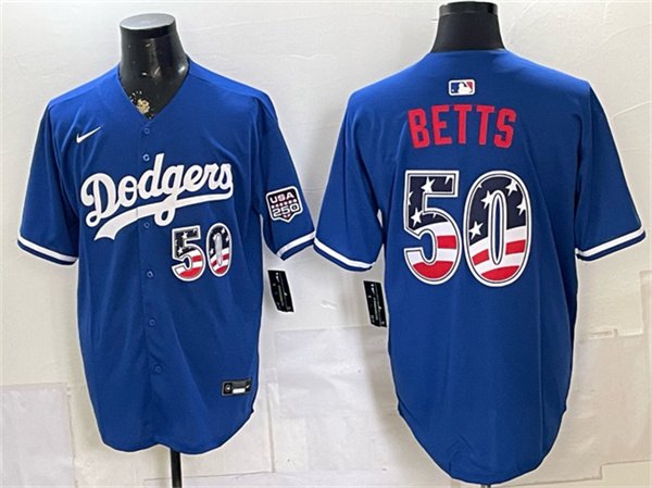 Men's Los Angeles Dodgers 50 Mookie Betts Royal 250 Fourth of July Stitched Baseball Jersey