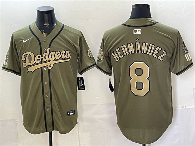 Men's Los Angeles Dodgers 8 Enrique Hernández Olive 2026 Armed Forces Day Stitched Baseball Jersey