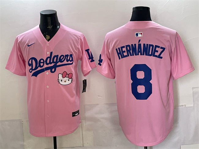 Men's Los Angeles Dodgers 8 Enrique Hernández Pink 2025 Hello Kitty Vapor Limited Stitched Baseball Jersey