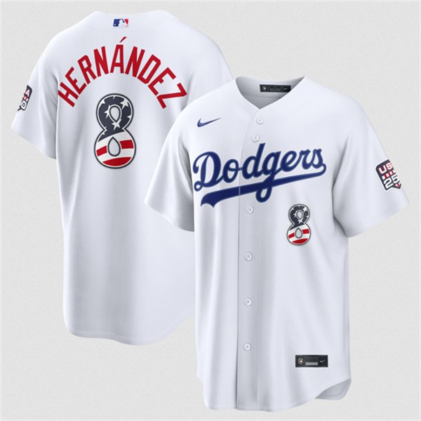 Men's Los Angeles Dodgers 8 Enrique Hernández White USA 250 Fourth of July Home Stitched Baseball Jersey