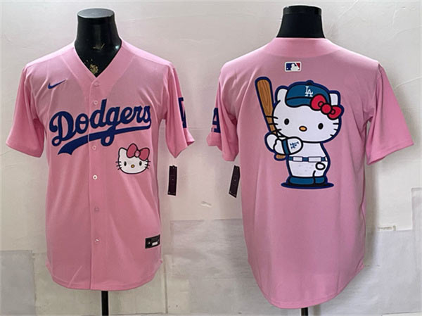 Men's Los Angeles Dodgers Team Big Logo Pink 2025 Hello Kitty Vapor Limited Stitched Baseball Jersey Men's Los Angeles Dodgers Team Big Logo Pink 2025 Hello Kitty Vapor Limited Stitched Baseball Jersey