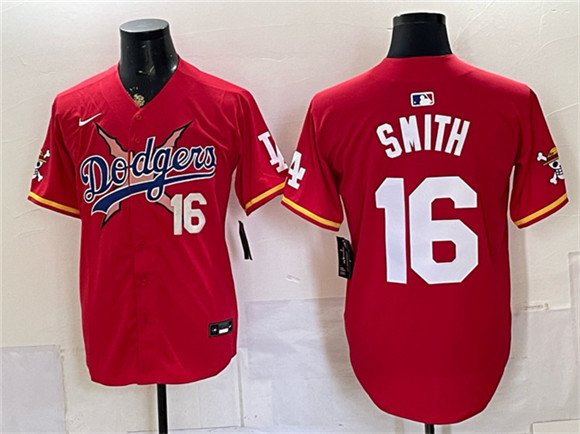 Men's Los Angeles Dodgers x One Piece 16 Will Smith Red Vapor Premier Limited Stitched Baseball Jersey
