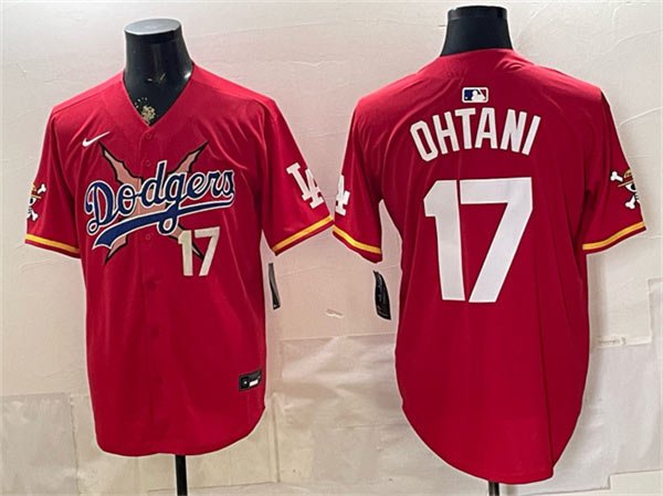Men's Los Angeles Dodgers x One Piece 17 Shohei Ohtani Red Vapor Premier Limited Stitched Baseball Jersey