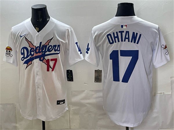 Men's Los Angeles Dodgers x One Piece 17 Shohei Ohtani White Vapor Premier Limited Stitched Baseball Jersey