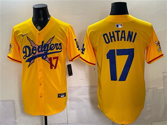 Men's Los Angeles Dodgers x One Piece 17 Shohei Ohtani Yellow Vapor Premier Limited Stitched Baseball Jersey