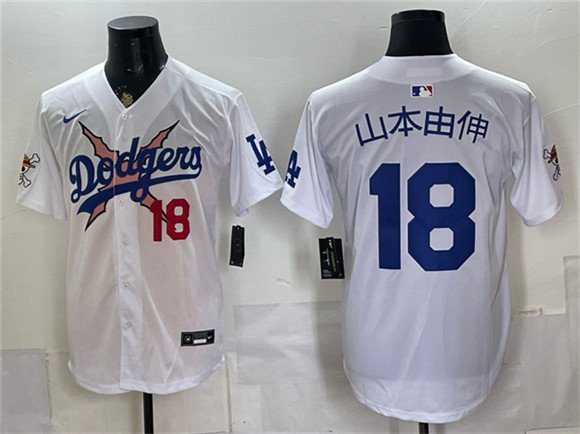 Men's Los Angeles Dodgers x One Piece 18 山本由伸 White Vapor Premier Limited Stitched Baseball Jersey