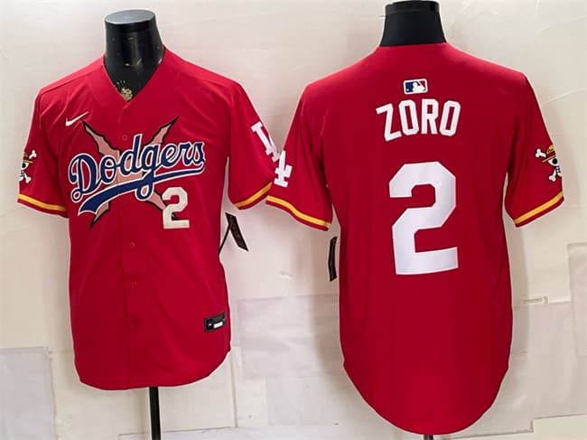 Men's Los Angeles Dodgers x One Piece 2 Zoro Red Vapor Premier Limited Stitched Baseball Jersey