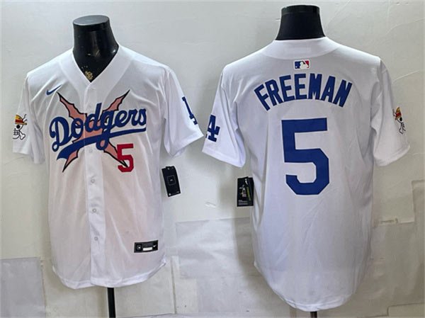 Men's Los Angeles Dodgers x One Piece 5 Freddie Freeman White Vapor Premier Limited Stitched Baseball Jersey