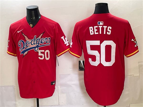 Men's Los Angeles Dodgers x One Piece 50 Mookie Betts Red Vapor Premier Limited Stitched Baseball Jersey