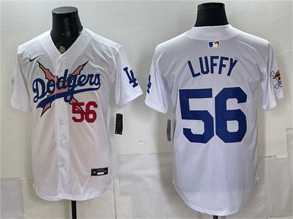 Men's Los Angeles Dodgers x One Piece 56 Luffy White Vapor Premier Limited Stitched Baseball Jersey
