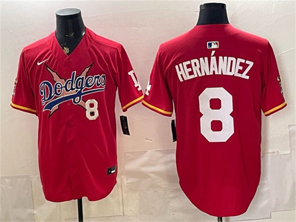 Men's Los Angeles Dodgers x One Piece 8 Enrique Hernández Red Vapor Premier Limited Stitched Baseball Jersey