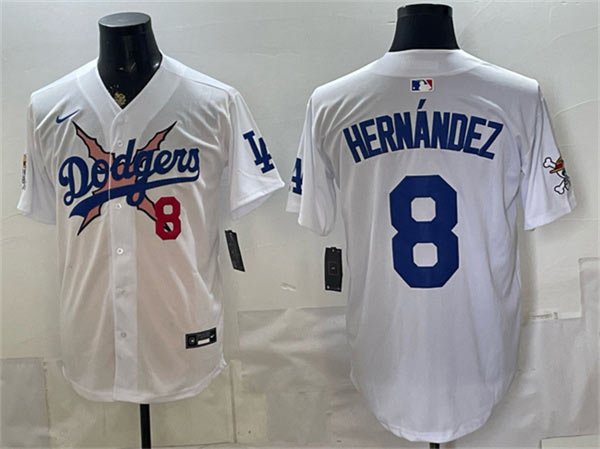 Men's Los Angeles Dodgers x One Piece 8 Enrique Hernández White Vapor Premier Limited Stitched Baseball Jersey
