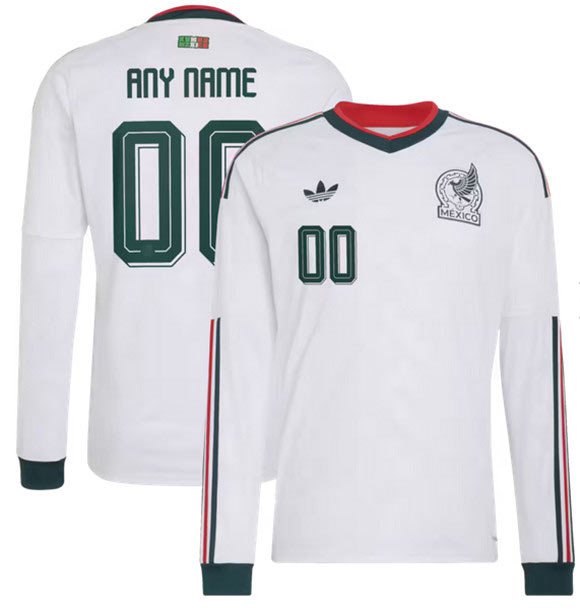 Men's Mexico Custom White 2026 Away Long Sleeve Soccer Jersey