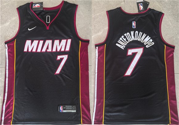 Men's Miami Heat 7 Giannis Antetokounmpo Black 2026 Icon Edition Swingman Stitched Basketball Jersey