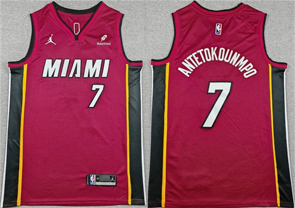 Men's Miami Heat 7 Giannis Antetokounmpo Red 2025 Statement Edition Swingman Stitched Basketball Jersey Men's Miami Heat 7 Giannis Antetokounmpo Red 2025 Statement Edition Swingman Stitched Basketball Jersey