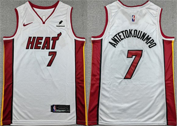 Men's Miami Heat 7 Giannis Antetokounmpo White 2026 Association Edition Swingman Stitched Basketball Jersey Men's Miami Heat 7 Giannis Antetokounmpo White 2026 Association Edition Swingman Stitched Basketball Jersey