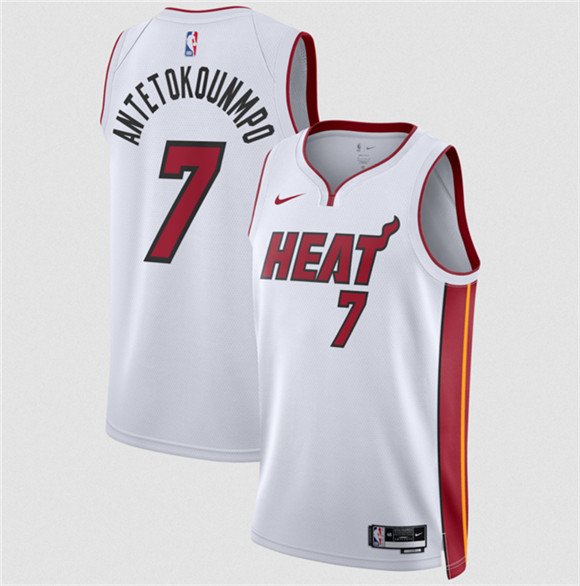 Men's Miami Heat 7 Giannis Antetokounmpo White 2026 Association Edition Swingman Stitched Jersey