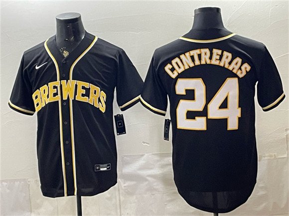 Men's Milwaukee Brewers 24 William Contreras 2026 Fashion Replica Black Out Stitched Baseball Jersey