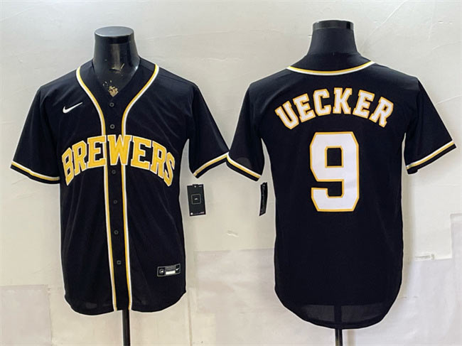 Men's Milwaukee Brewers 9 Bob Uecker 2026 Fashion Replica Black Out Stitched Baseball Jersey