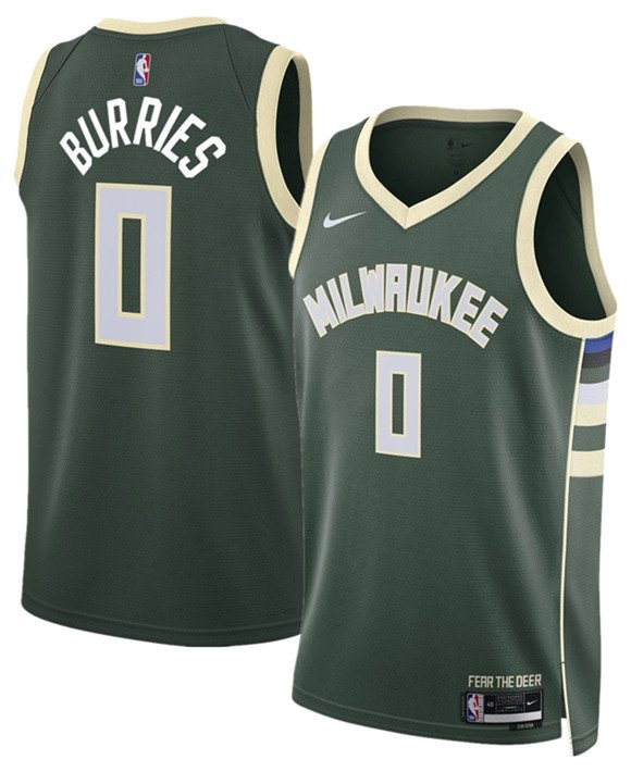 Men's Milwaukee Bucks 0 Brayden Burries Green 2026 Draft Icon Edition Stitched Basketball Jersey
