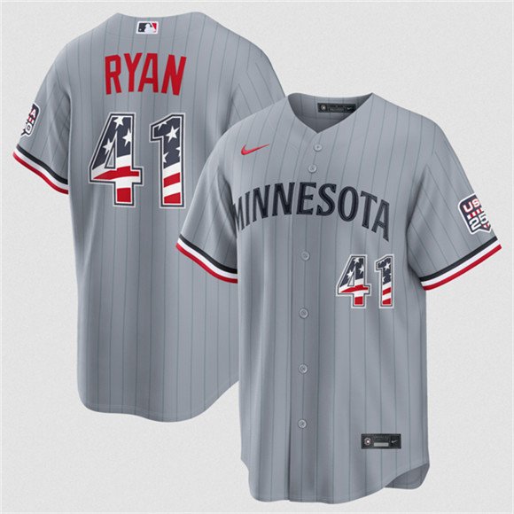 Men's Minnesota Twins 41 Joe Ryan Gray 2026 USA 250 Fourth of July Stitched Baseball Jersey