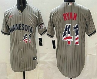 Men's Minnesota Twins 41 Joe Ryan Grey 2026 USA 250 Fourth of July Stitched Jersey