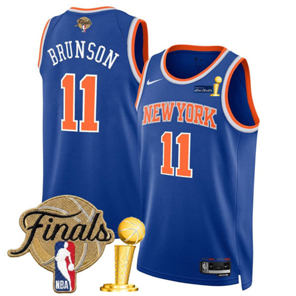 Men's New Yok Knicks 11 Jalen Brunson Blue 2026 Finals Patch And Finals Champions Patch Icon Edition Stitched Basketball Jersey