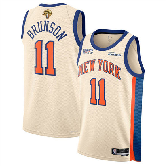 Men's New Yok Knicks 11 Jalen Brunson Cream 2026 Finals Patch City Edition Stitched Basketball Jersey