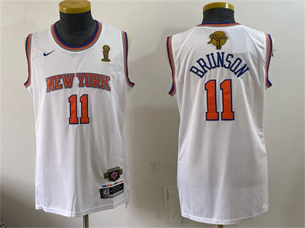 Men's New Yok Knicks 11 Jalen Brunson White 2026 Finals Champions Patch Stitched Jersey