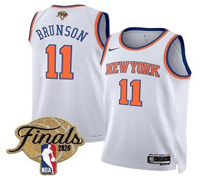 Men's New Yok Knicks 11 Jalen Brunson White 2026 Finals Patch Icon Edition Stitched Jersey