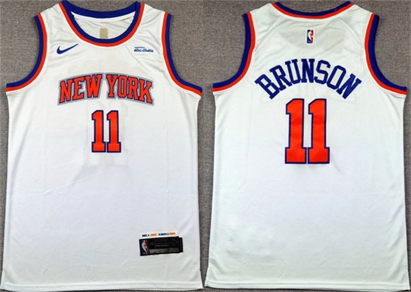 Men's New Yok Knicks 11 Jalen Brunson White Association Edition Stitched Basketball Jersey