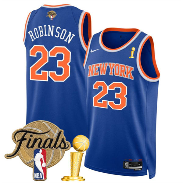 Men's New Yok Knicks 23 Mitchell Robinson Blue 2026 Finals Patch And Finals Champions Patch Icon Edition Stitched Basketball Jersey