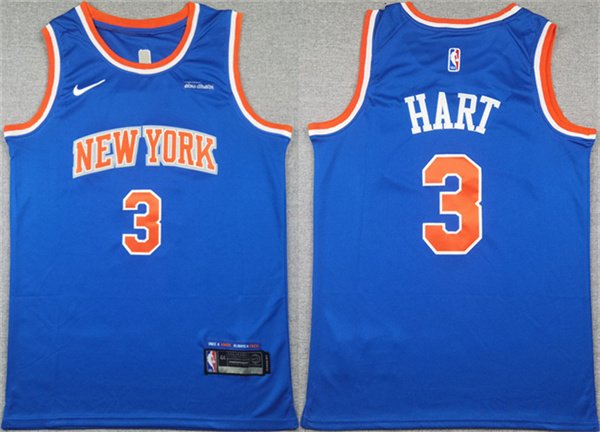 Men's New Yok Knicks 3 Josh Hart Blue Icon Edition Edition Stitched Basketball Jersey