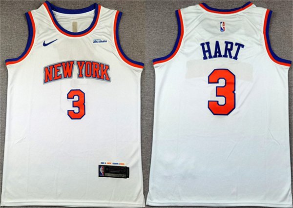 Men's New Yok Knicks 3 Josh Hart White Association Edition Stitched Basketball Jersey