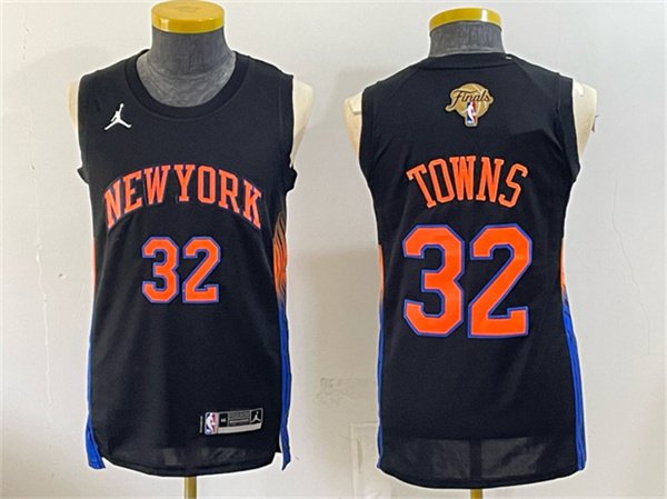 Men's New Yok Knicks 32 Karl Anthony Towns Black 2026 Finals Patch Statement Edition Stitched Jersey