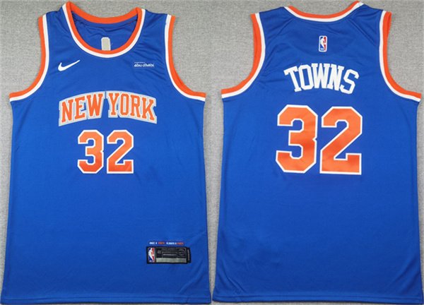 Men's New Yok Knicks 32 Karl Anthony Towns Blue Icon Edition Edition Stitched Basketball Jersey